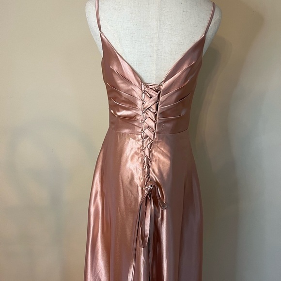 Satin Pink Dress With Corset Back - Picture 11 of 11